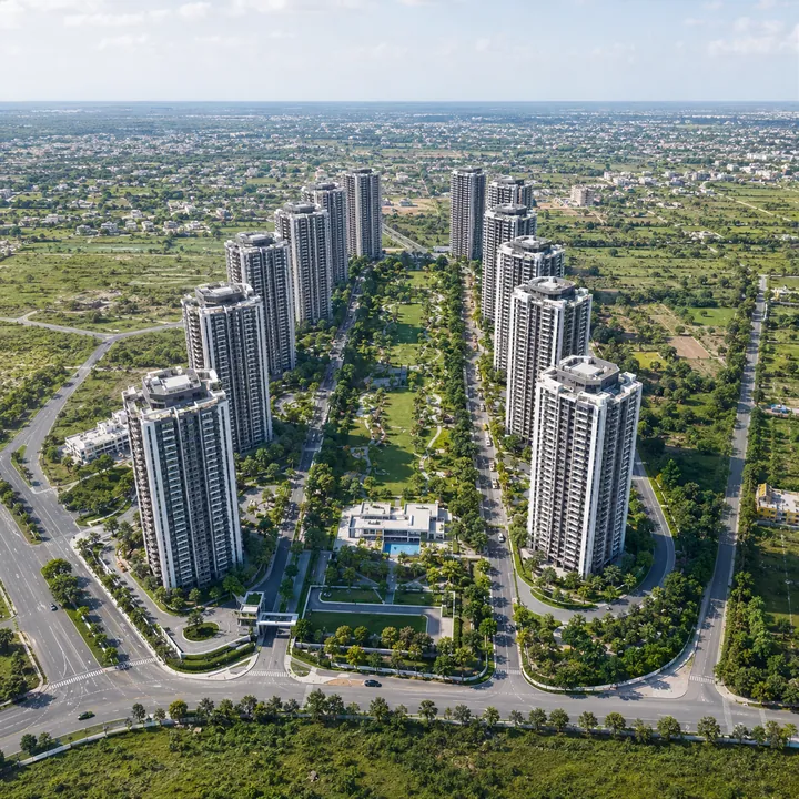 Aerial view of the 37-acre Prestige Pulimamidi township at Kandukur, Hyderabad
